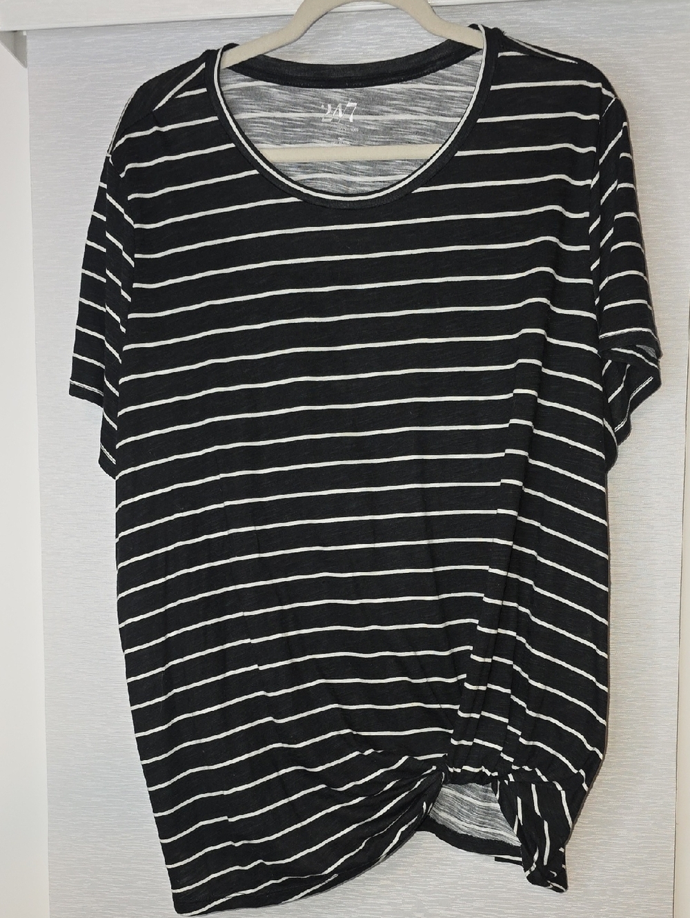 Maurices Black & White Striped Short Sleeve Knot Front Tee